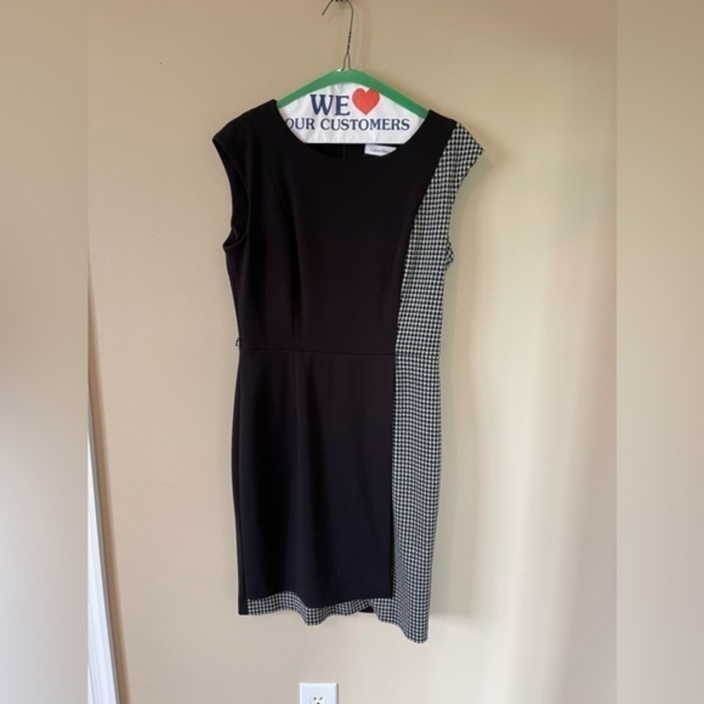 Calvin Klein Belted. Black and Houndstooth Sheath Dress Size 6